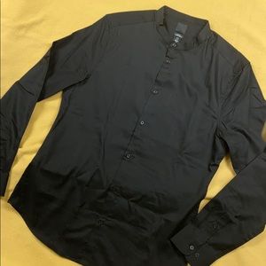 Black collar-less button down